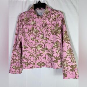 Liz Claiborne Villager Pink Rose Toile Stretch Jacket L Preppy Garden Romantic